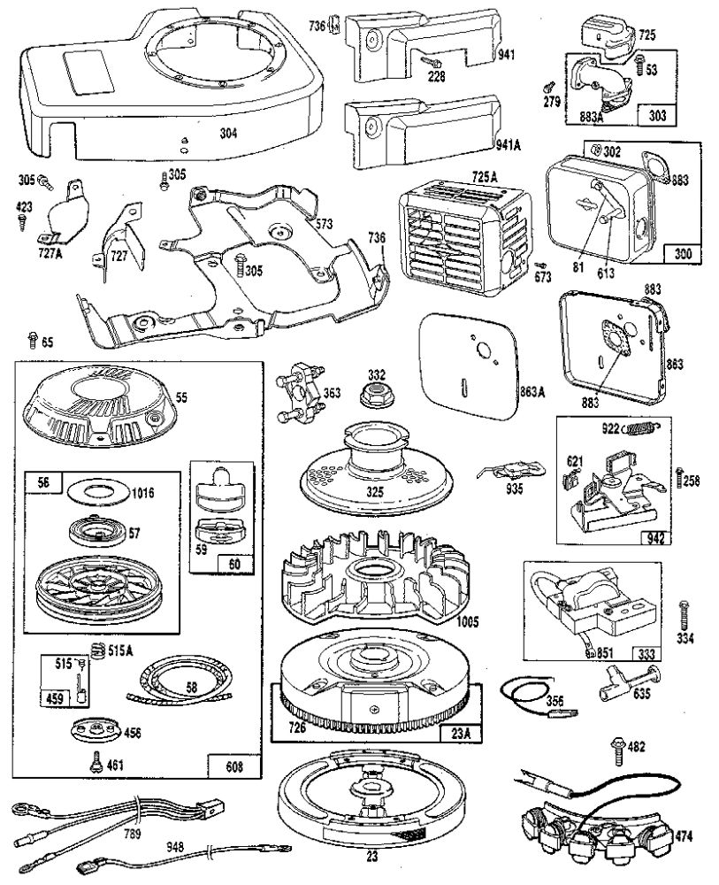 Flywheel Assembly Diagram and Parts List for 104700-104799 0101 - 0101 Briggs and Stratton Engine